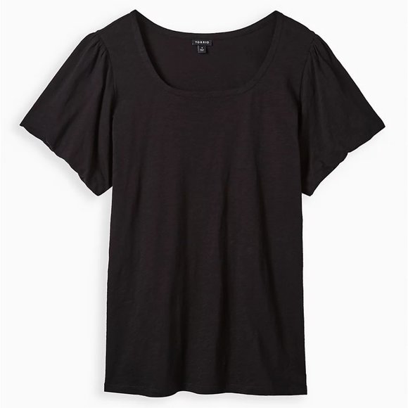 PUFF SLEEVE TEE BLACK HERITAGE SLUB KNIT COTTON - Plus Size 3X - Picture 7 of 8